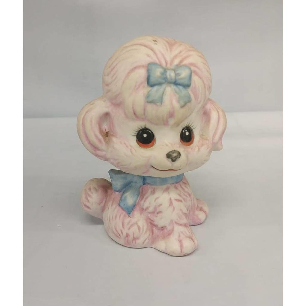 VTG Pink Puppy with Big Eyes,Smile Painted Ceramic Pink Puppy Hand Painted Puppy